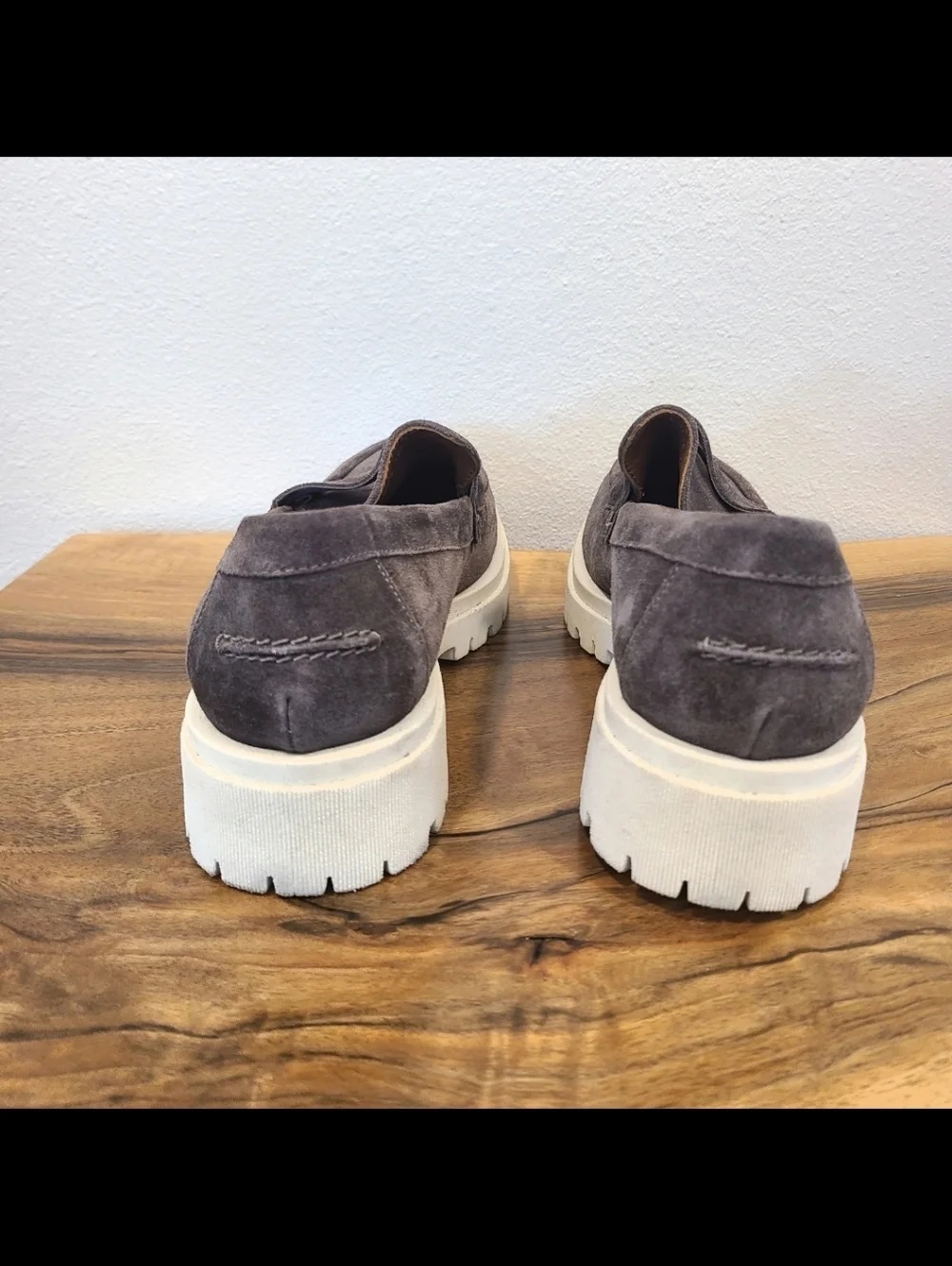 Aquatalia Orina Gray Suede Lug Sole Loafers